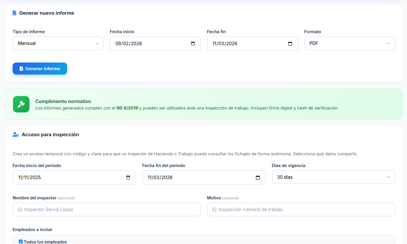 Informes legales y exportación